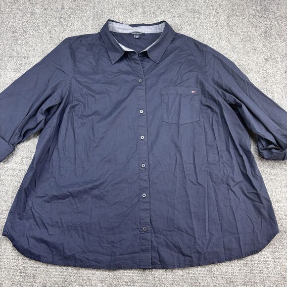 Tommy Hilfiger Tops - Tommy Hilfiger Women's 1X Navy Blue 100% Cotton Roll Tab Shirt